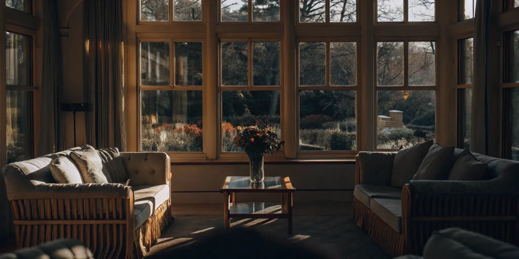 Bright sunroom addition with comfortable furniture.