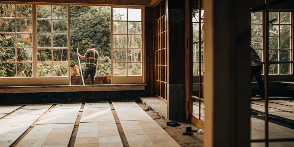 Master bedroom addition with large windows.