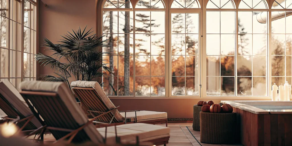 Bright sunroom addition with comfortable seating.